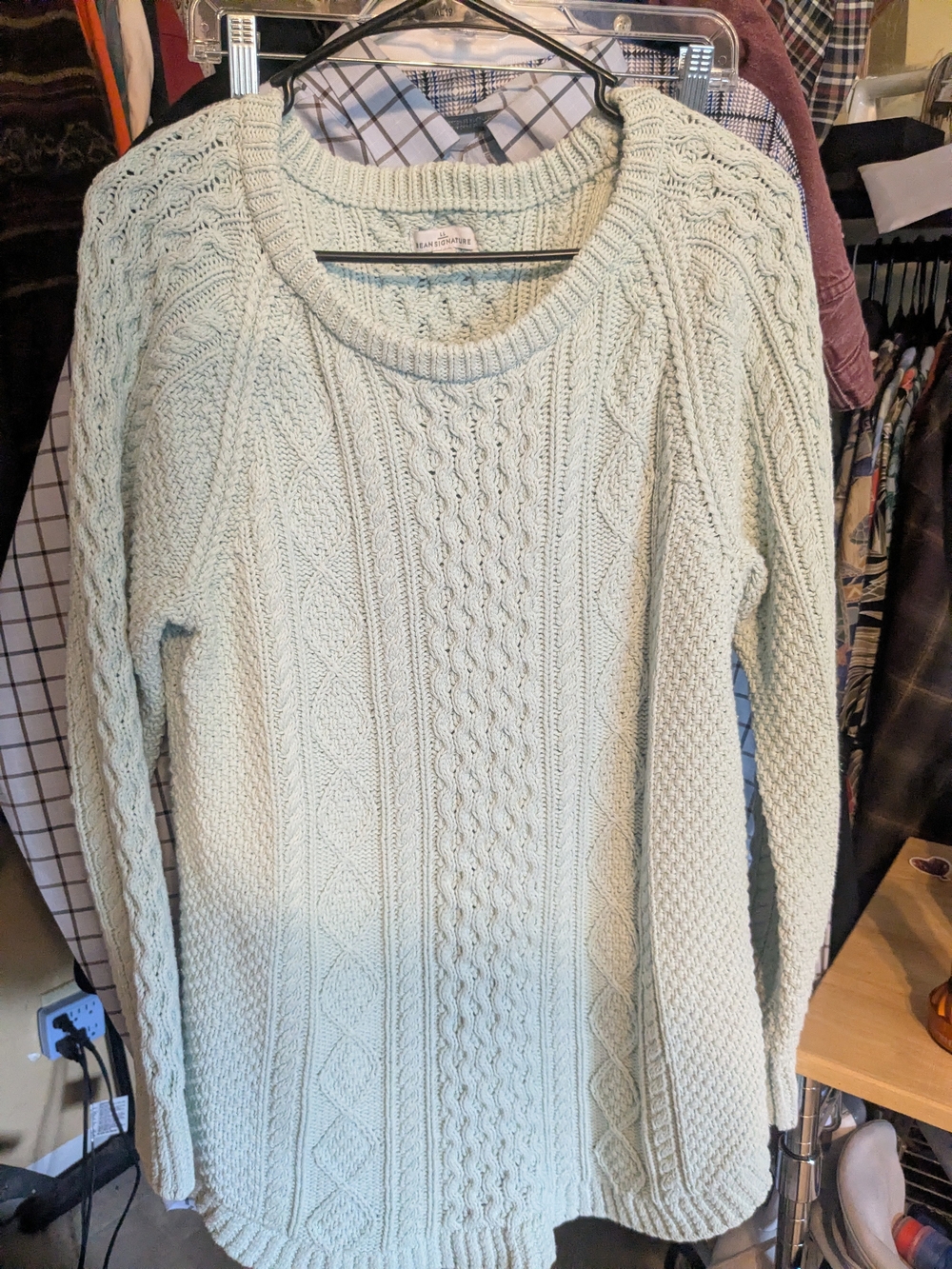 LL Bean Signature Cable Knit Crewneck Sweater - Light Mint
